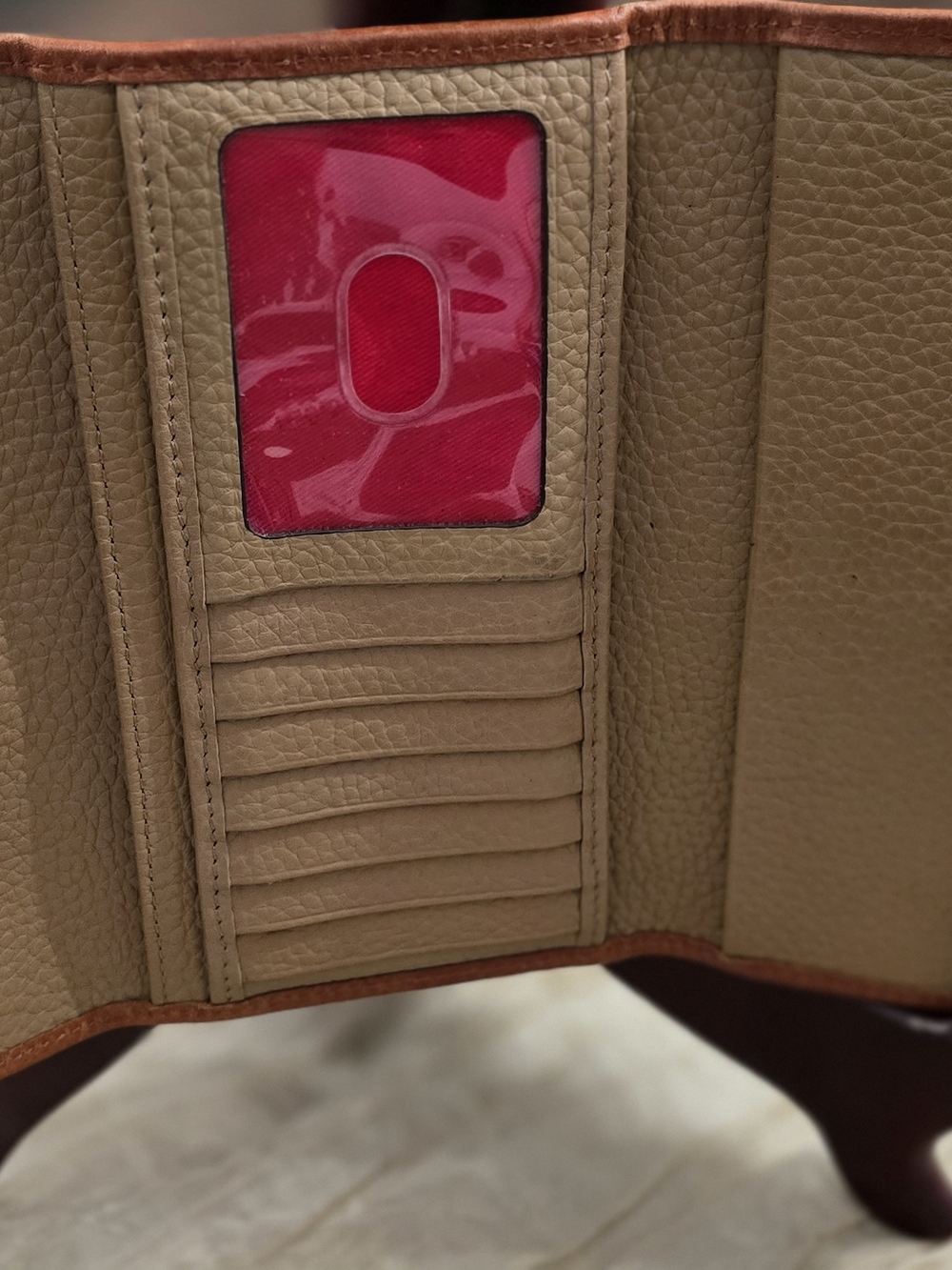 Dooney & Bourke Taupe Pebbled Leather Wallet with Brown Trim - Picture 3 of 4